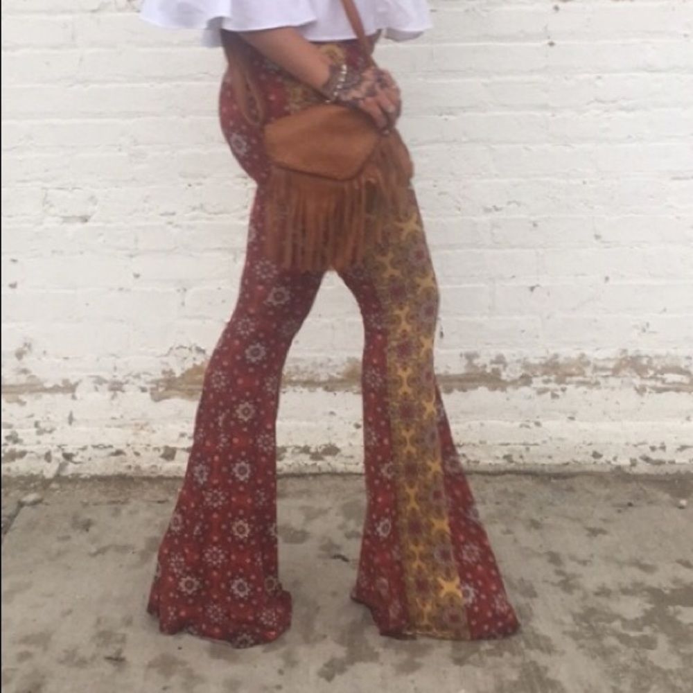 70s inspired fitted pattern bell bottoms